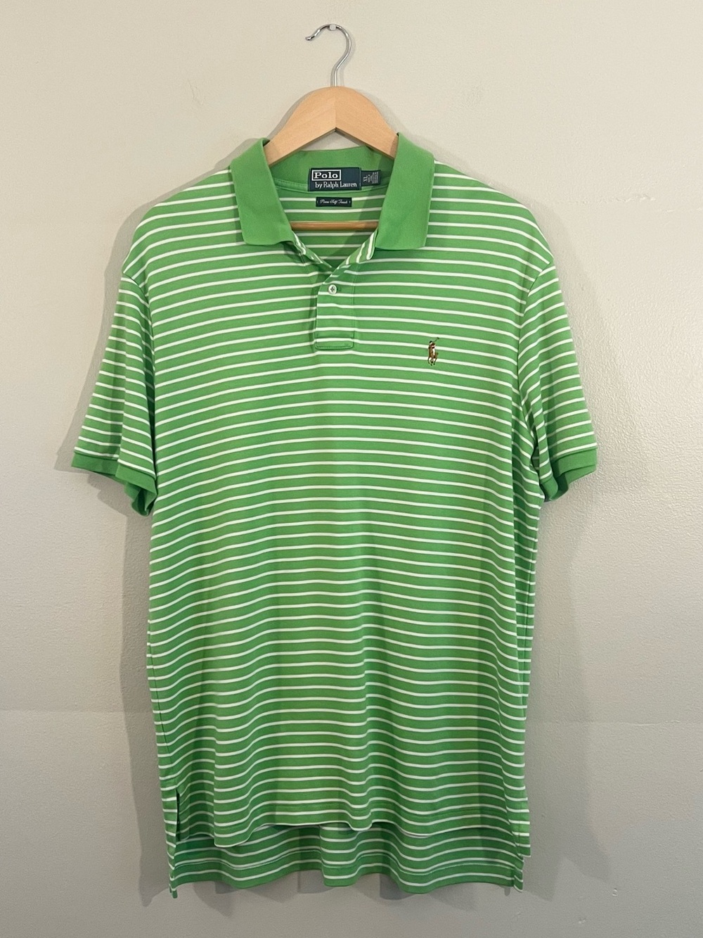 Vintage 90’s Polo Ralph Lauren green striped soft Pima polo shirt preppy golf